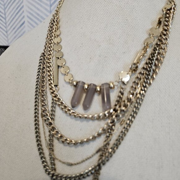 Sugarfix By Baublebar Gold Tone Layered Faux Quartz Necklace - Picture 2 of 3